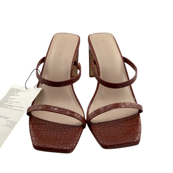 The Drop Heels Size 7.5 NWOB Tortoise Shell Womens Avery Square Toe Two Strap Sa - Picture 4 of 9